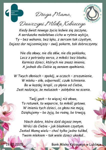 Dzień Dawczyni Mleka - podziękowanie