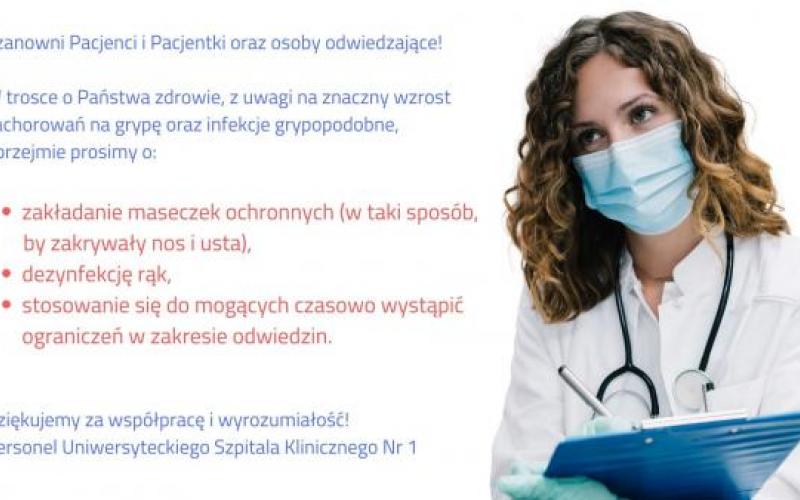 GRYPA plakat maseczki i dezynfekcja