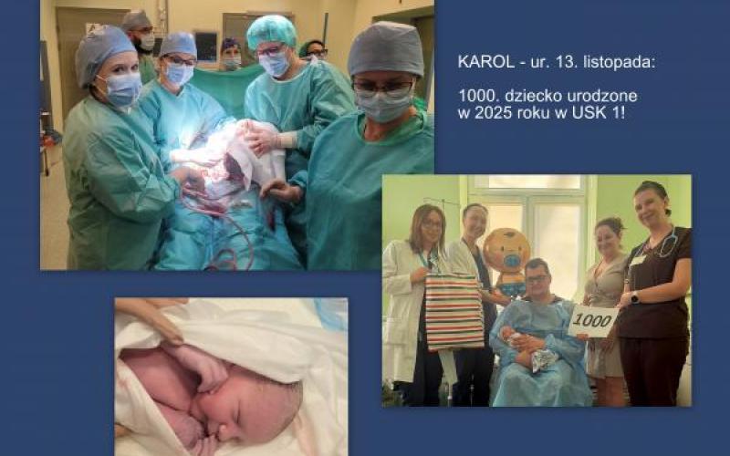 kolaż zdjęć: 1000. dziecko wraz z personelem USK 1